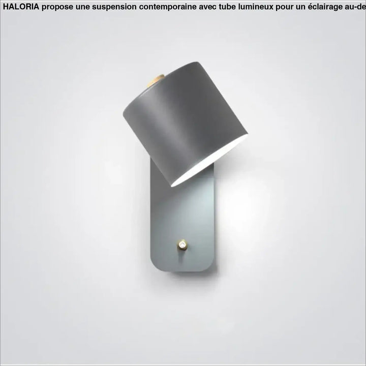 Applique murale myria moderne en gris mat avec abat-jour cylindrique et accents en laiton pour intérieur contemporain