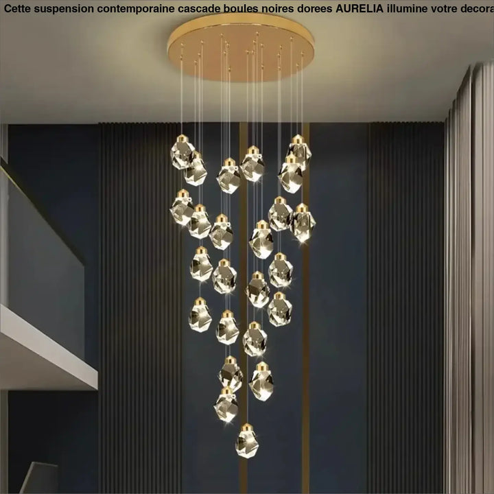 Suspension Cascade Cristal Moderne Élégante Pour Escalier