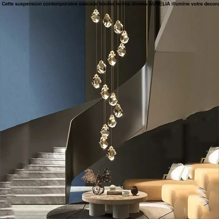 Suspension Cascade Cristal Moderne Élégante Pour Escalier