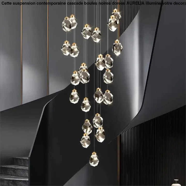 Suspension Cascade Cristal Moderne Élégante Pour Escalier