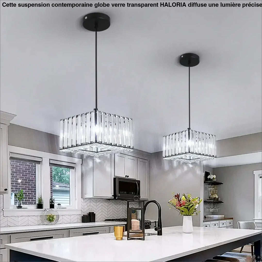 Suspension Luminaire Design Industriel avec Abat-Jour en Verre

