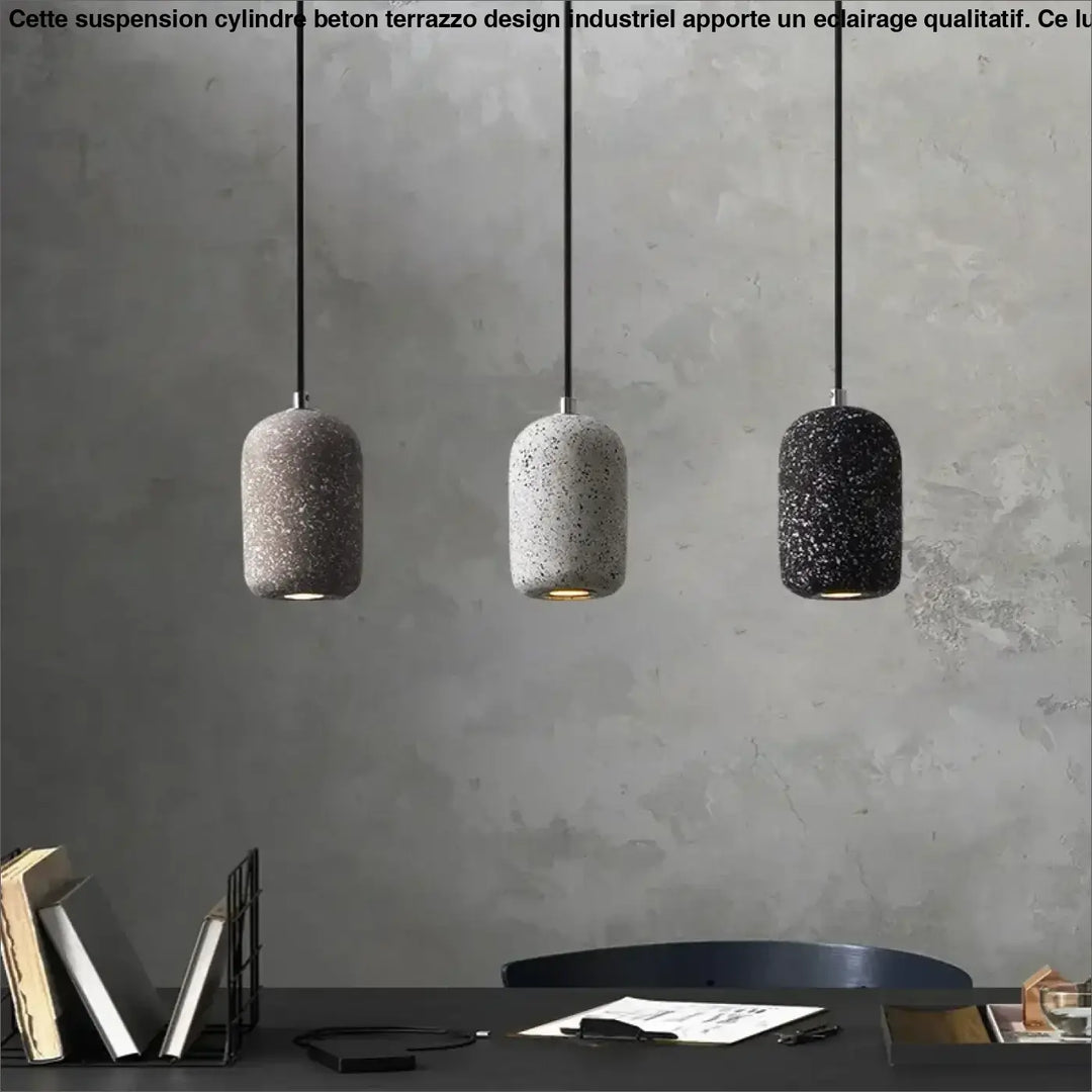 Suspension Cylindre Béton Terrazzo Design Industriel Moderne

