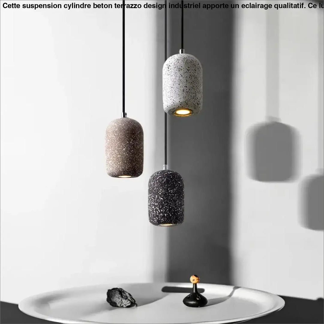 Suspension Cylindre Béton Terrazzo Design Industriel Moderne

