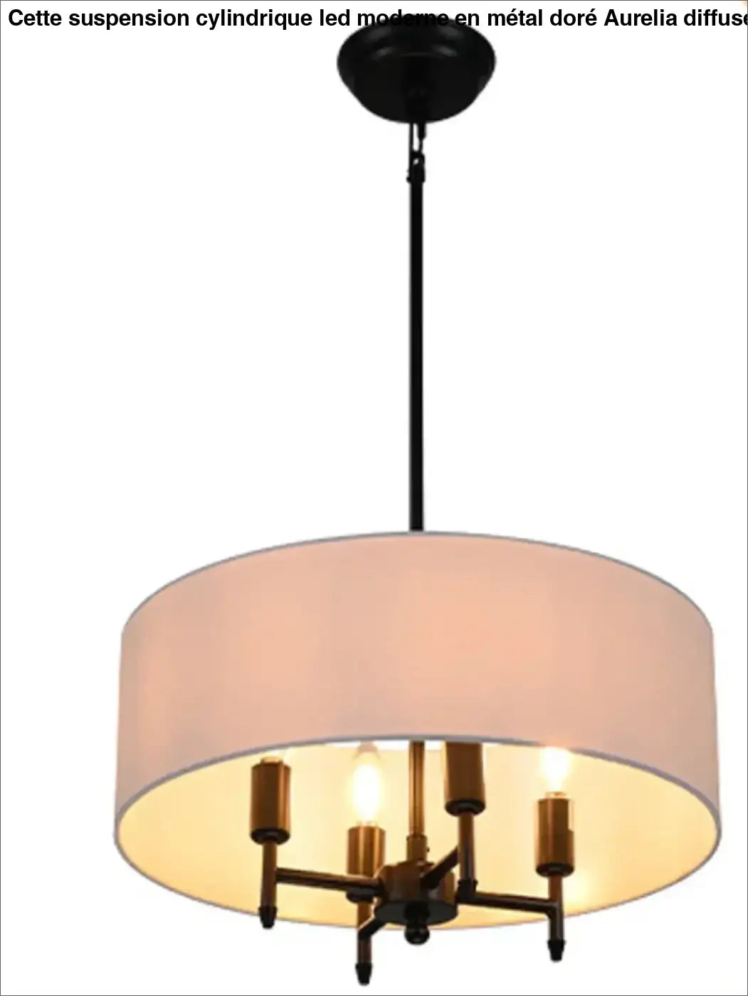 Suspension Abat Jour Tissu Moderne Rond Blanc Noir Doré Élégant
