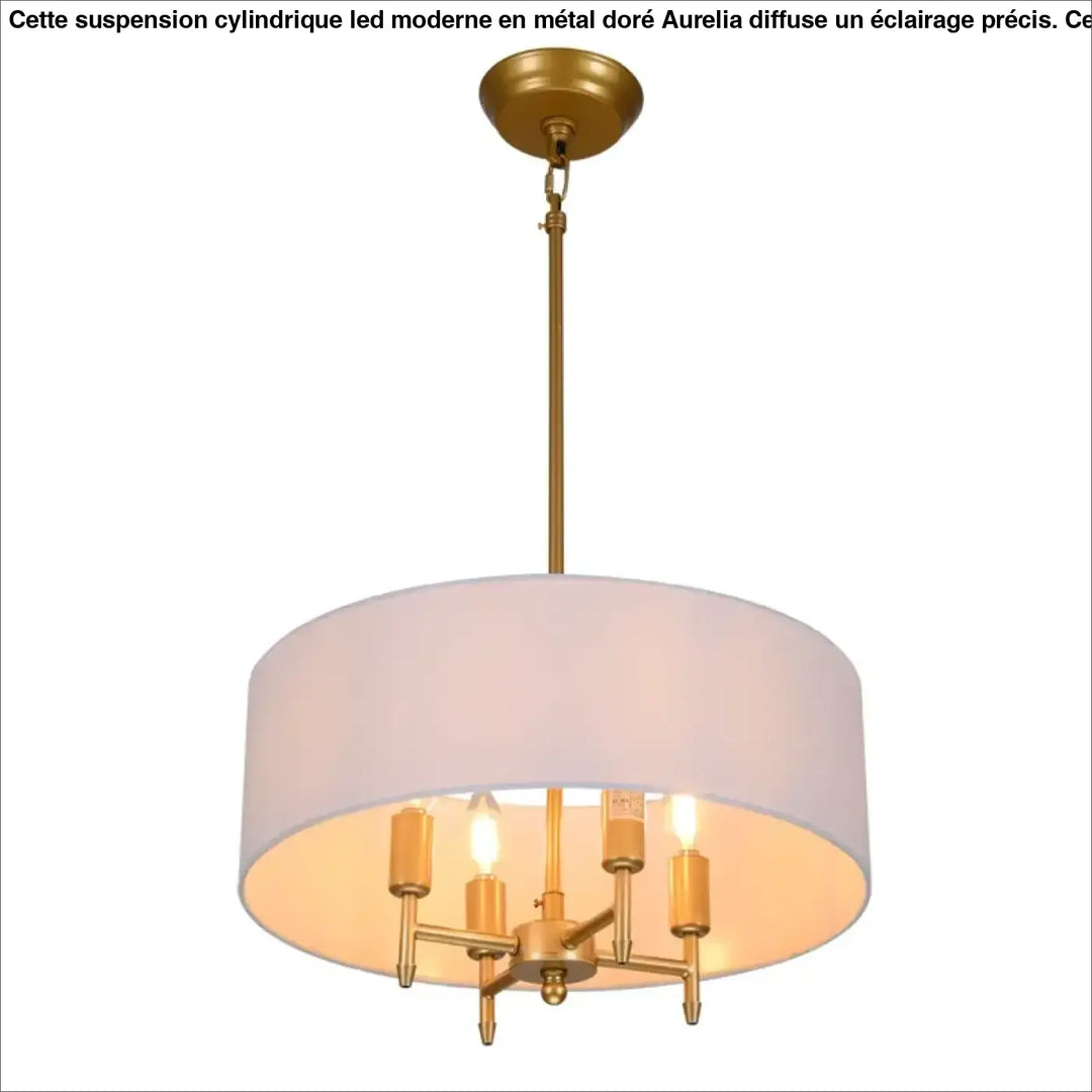 Suspension Abat Jour Tissu Moderne Rond Blanc Noir Doré Élégant