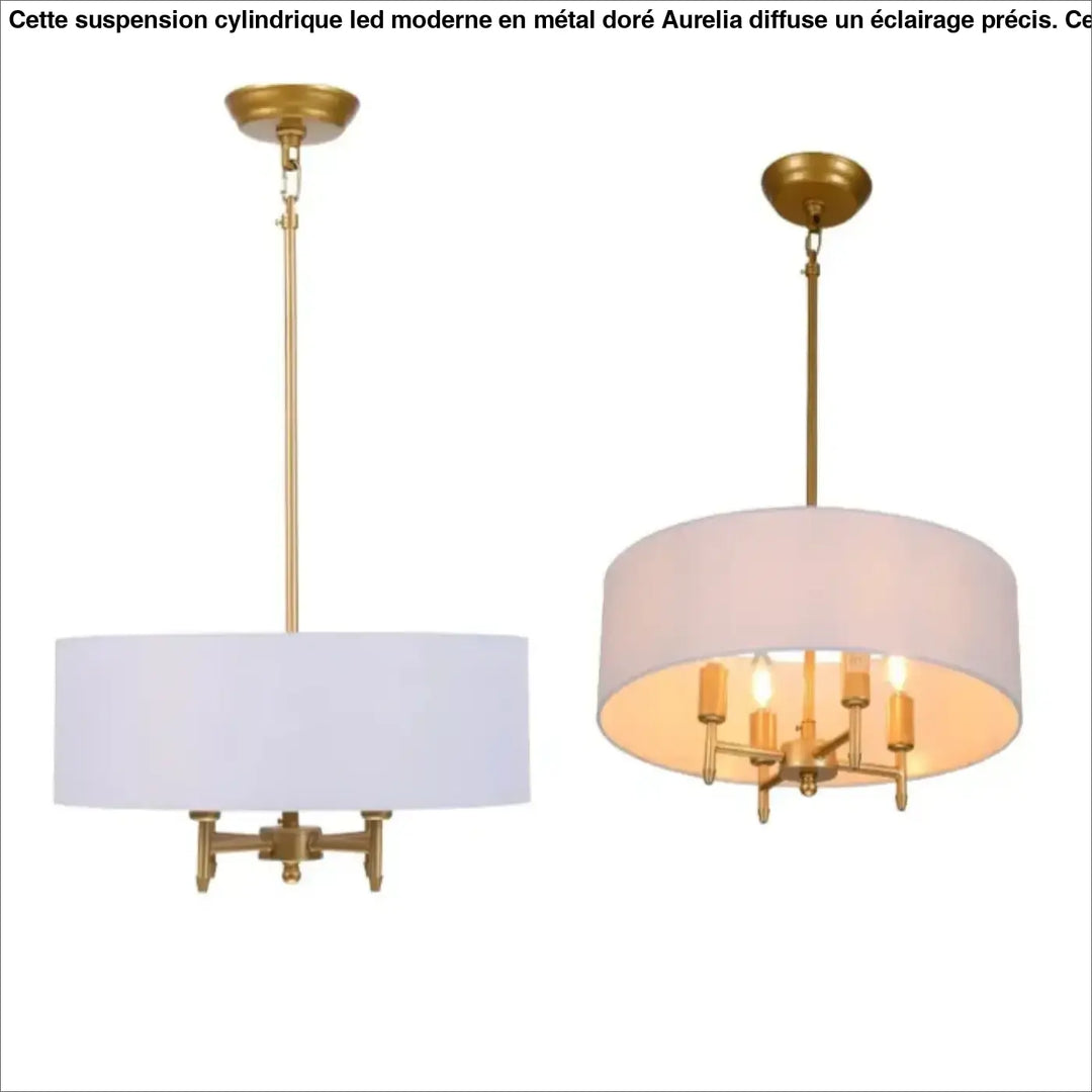 Suspension Abat Jour Tissu Moderne Rond Blanc Noir Doré Élégant