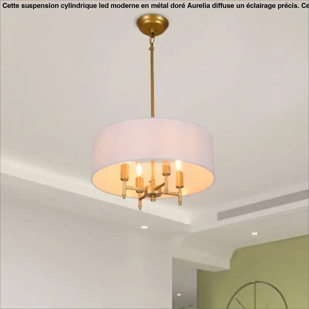 Suspension Abat Jour Tissu Moderne Rond Blanc Noir Doré Élégant