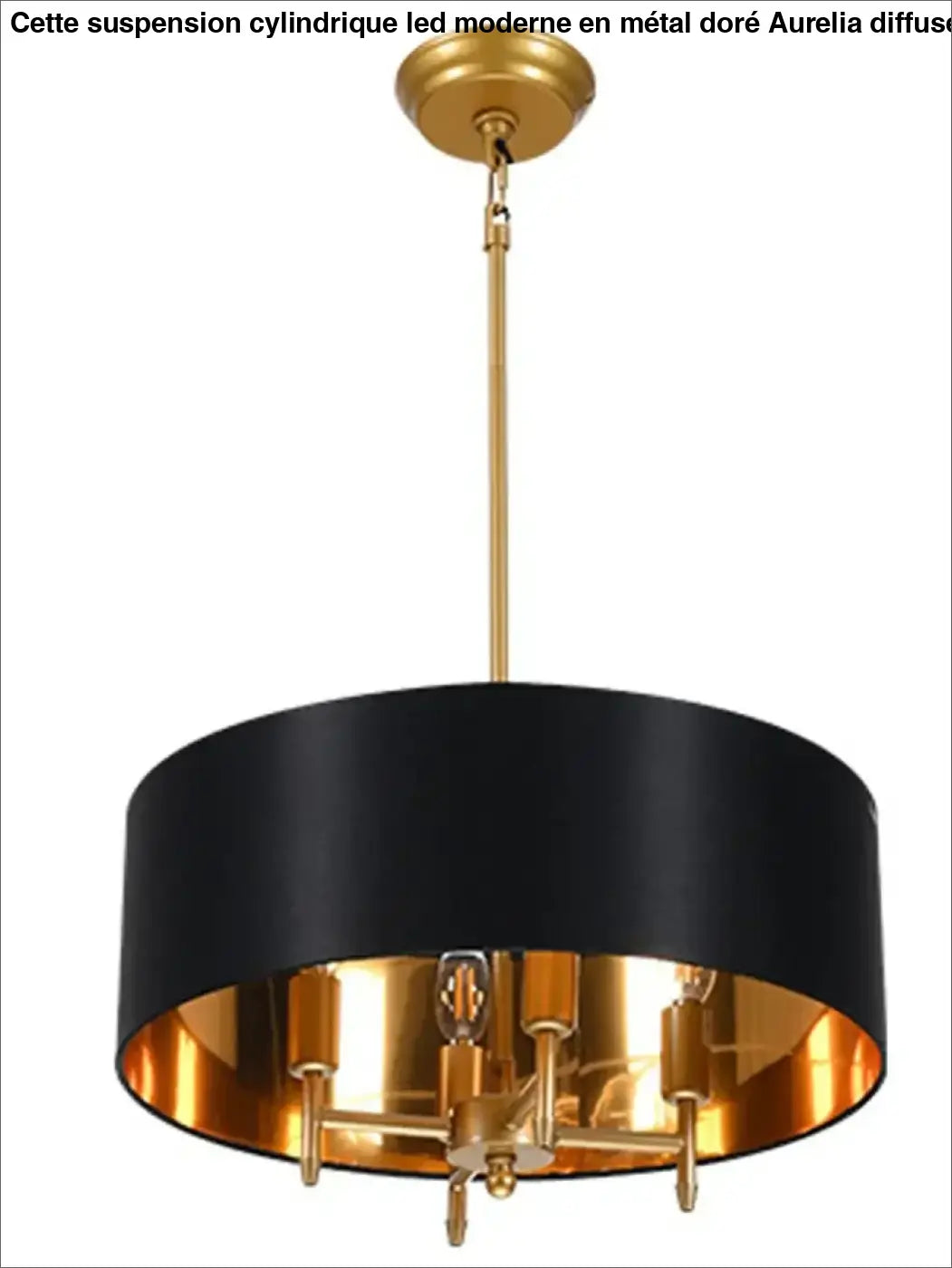 Suspension Abat Jour Tissu Moderne Rond Blanc Noir Doré Élégant