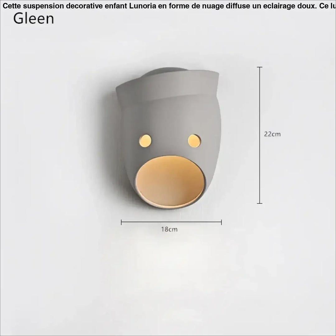 Suspension decorative enfant en forme de nuage en céramique grise avec visage cartoon yeux dorés et bouche ovale