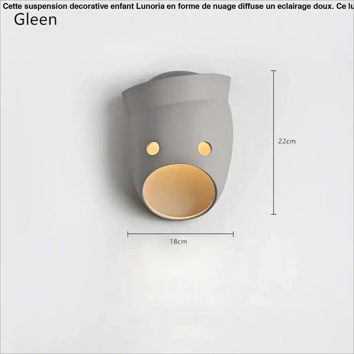 Suspension decorative enfant en forme de nuage en céramique grise avec visage cartoon yeux dorés et bouche ovale