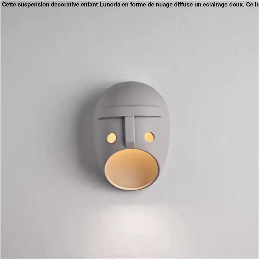 Suspension decorative enfant lunoria en céramique grise en forme de visage minimaliste avec lumière chaude