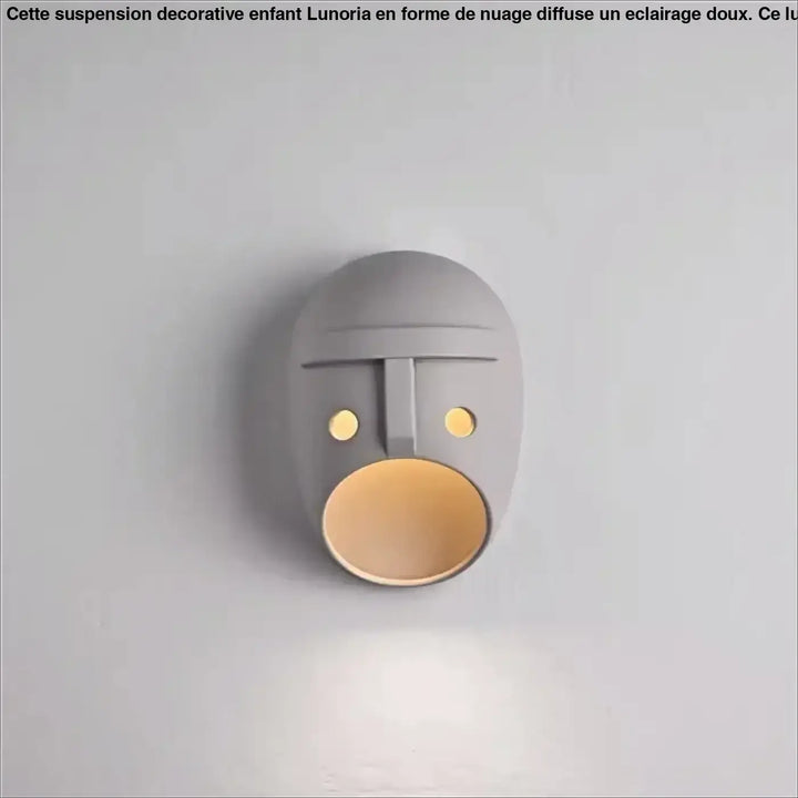 Suspension decorative enfant lunoria en céramique grise en forme de visage minimaliste avec lumière chaude