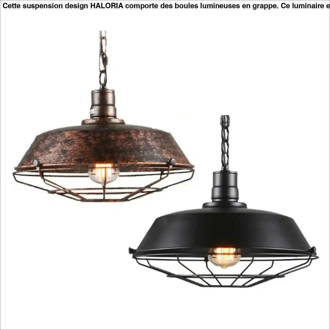 Suspension luminaire au style industriel en forme de cloche aplatie

