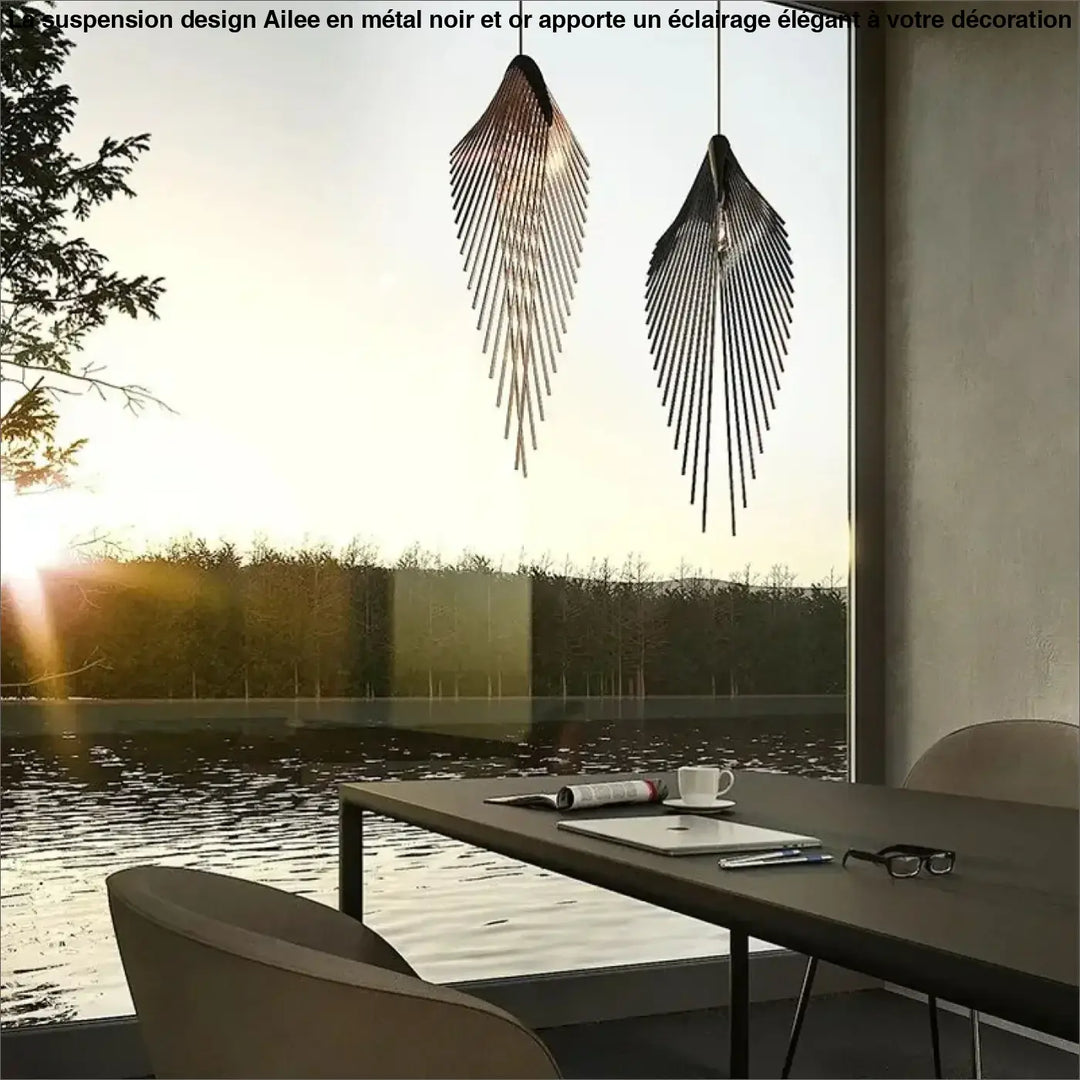 Suspension Design Ailée Métal Noir Or Moderne Élégante