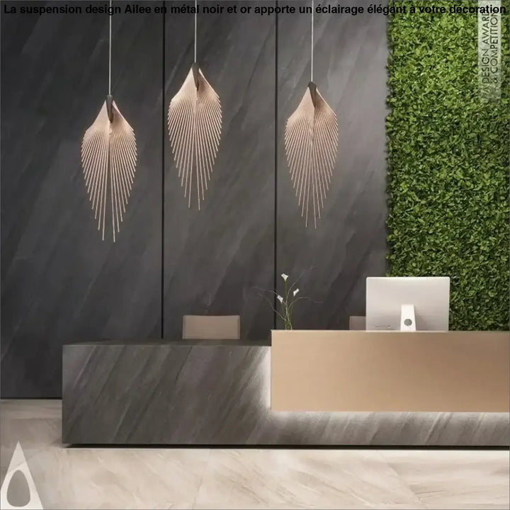 Suspension Design Ailée Métal Noir Or Moderne Élégante