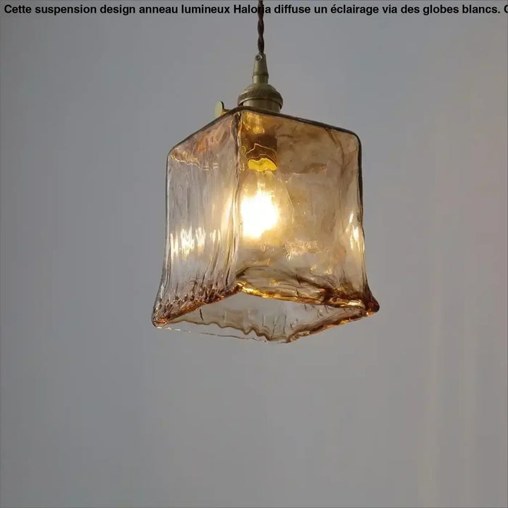 Suspension luminaire en verre ambré au design rétro chic