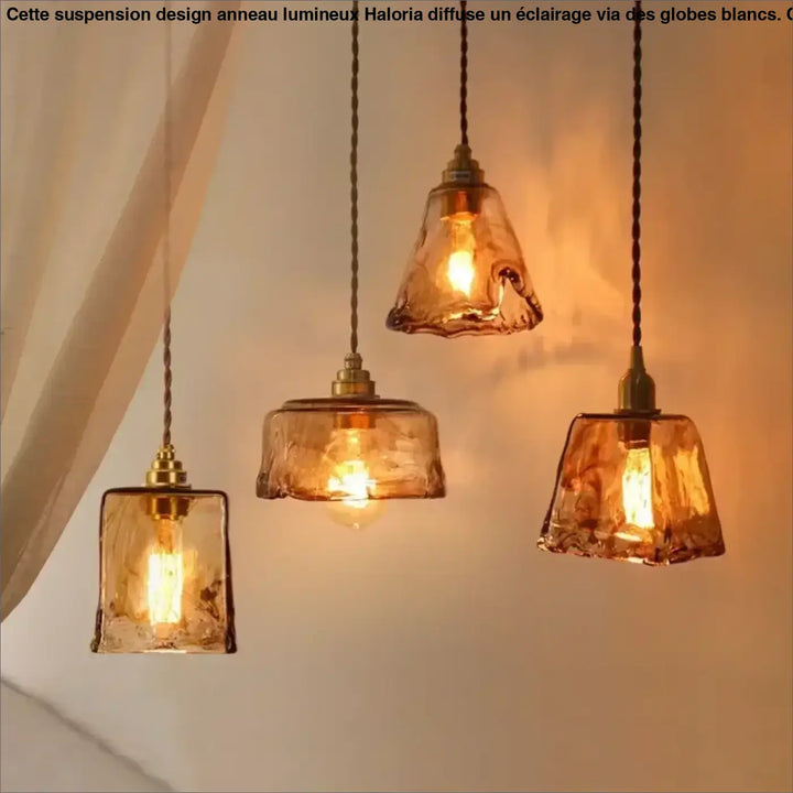 Suspension luminaire en verre ambré au design rétro chic