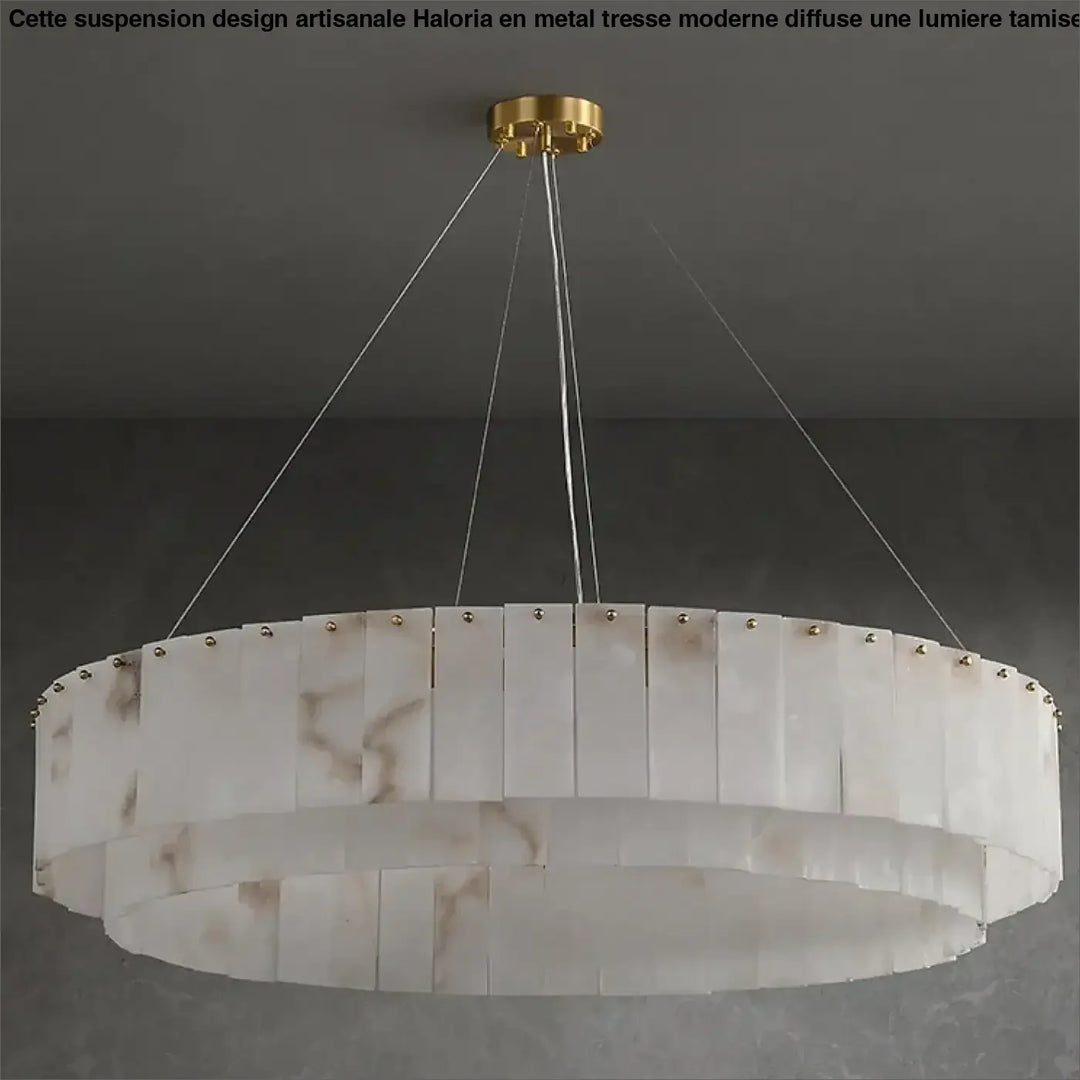 Suspension circulaire effet marbre led design blanc chic