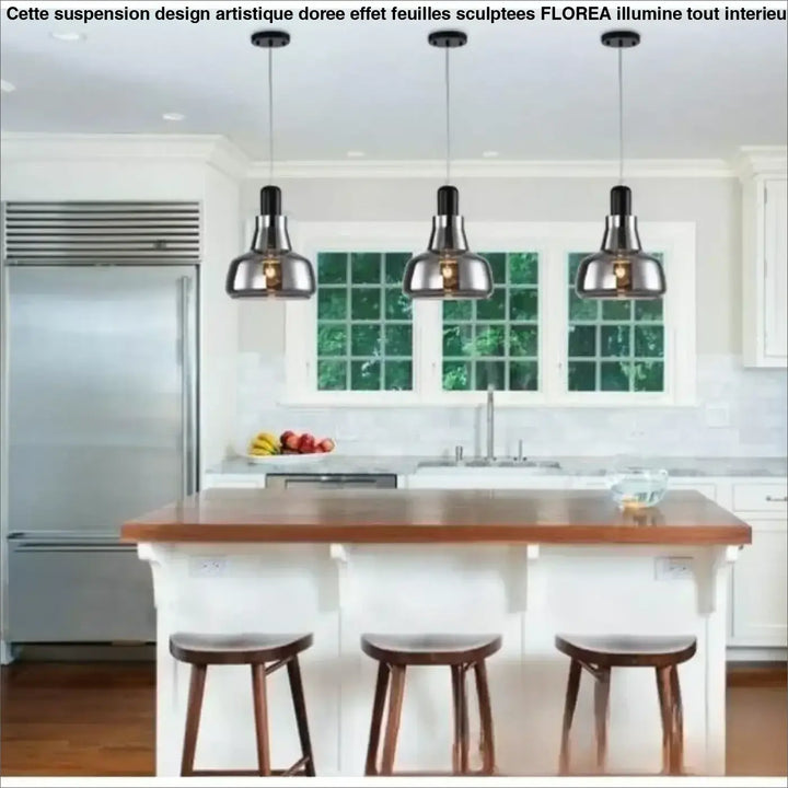 Suspension luminaire en verre fumé style moderne et design élégant