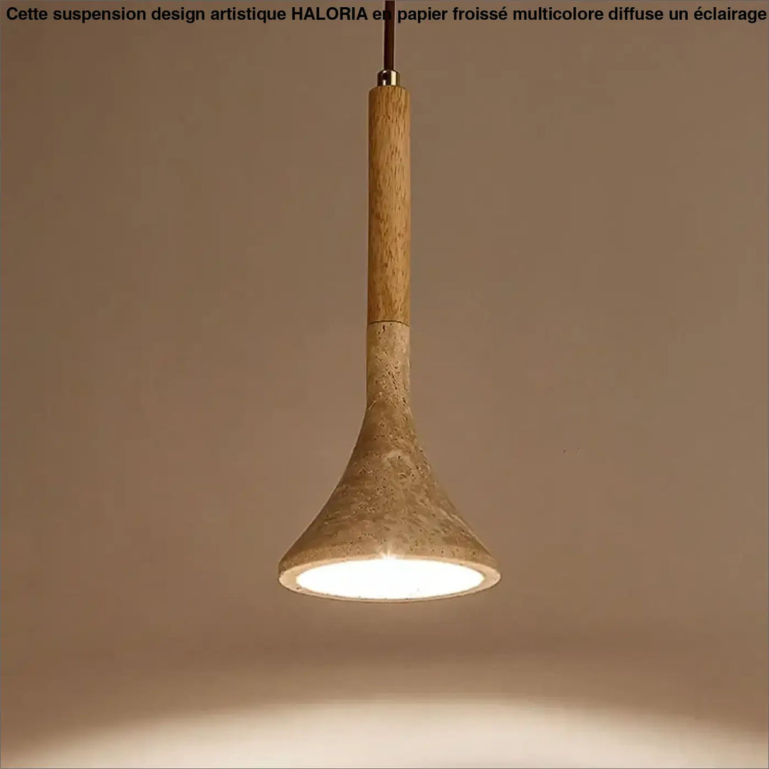 Suspension luminaire design moderne en bois et pierre raffiné
