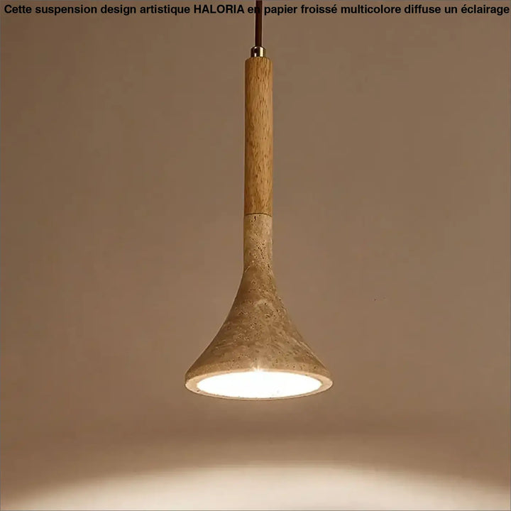 Suspension luminaire design moderne en bois et pierre raffiné