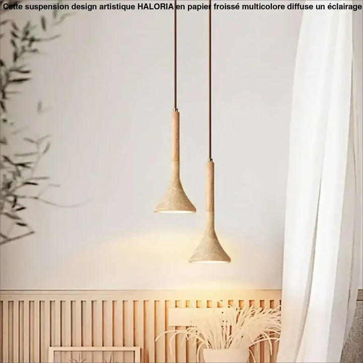 Suspension luminaire design moderne en bois et pierre raffiné