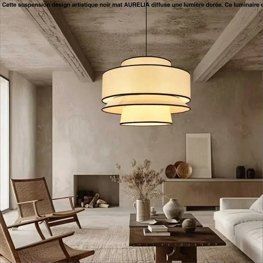 Suspension design contemporain en tissu beige style chic