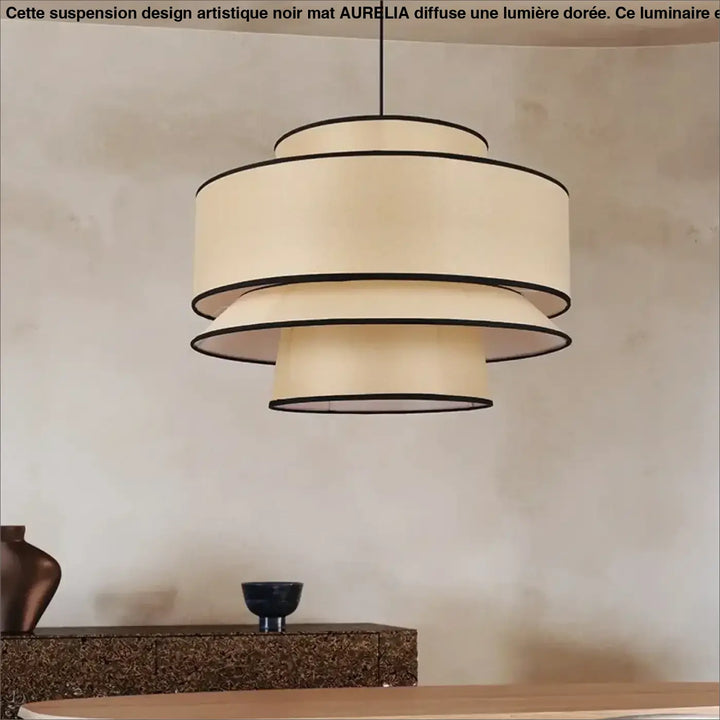 Suspension design contemporain en tissu beige style chic