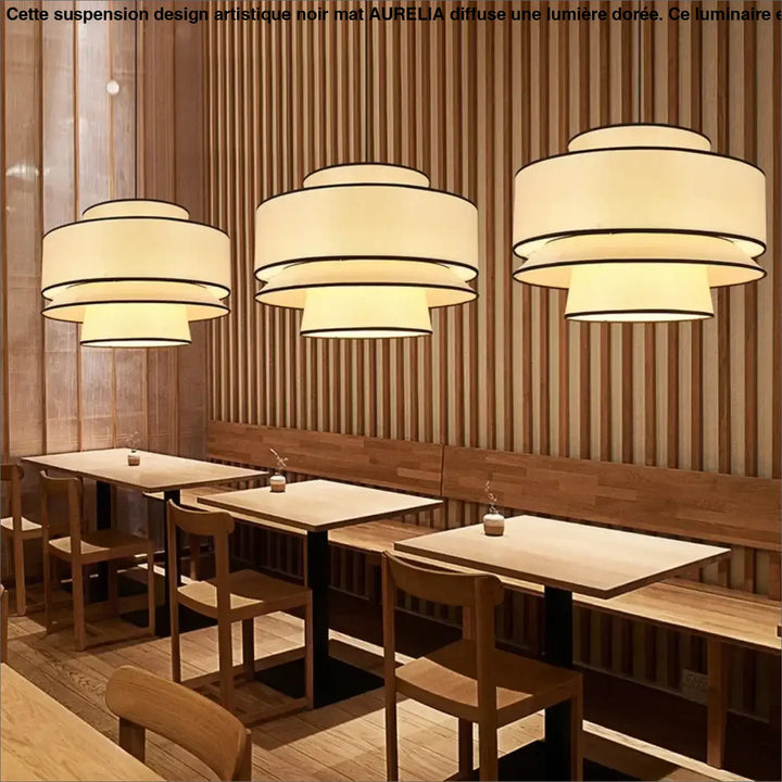 Suspension design contemporain en tissu beige style chic
