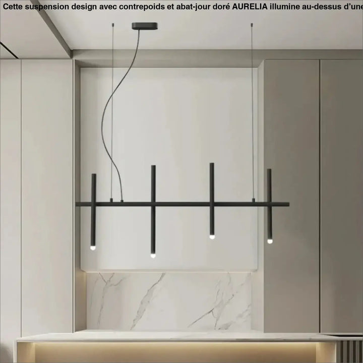 Suspension Longue Noire À 6 Sources Pour Table À Manger

