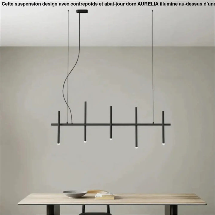 Suspension Longue Noire À 6 Sources Pour Table À Manger

