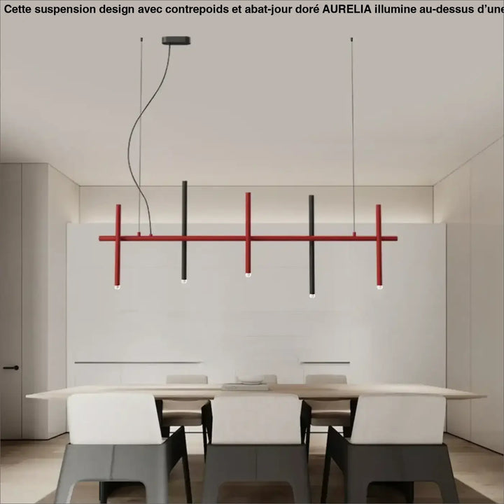 Suspension Longue Noire À 6 Sources Pour Table À Manger

