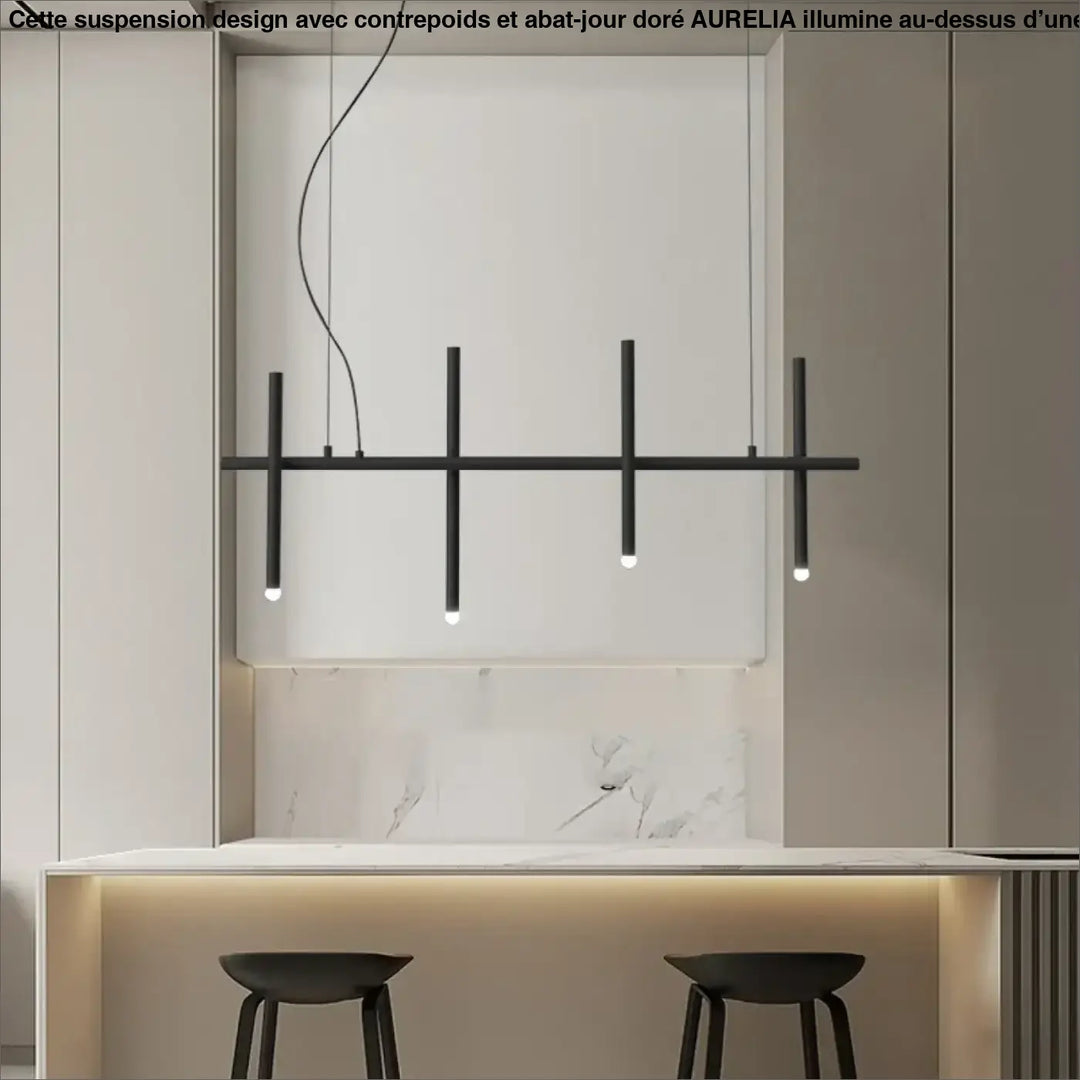 Suspension Longue Noire À 6 Sources Pour Table À Manger

