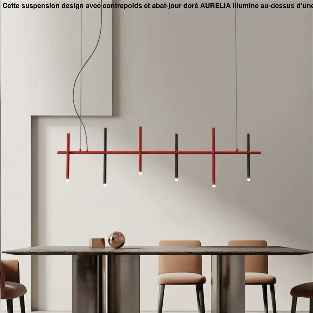 Suspension Longue Noire À 6 Sources Pour Table À Manger

