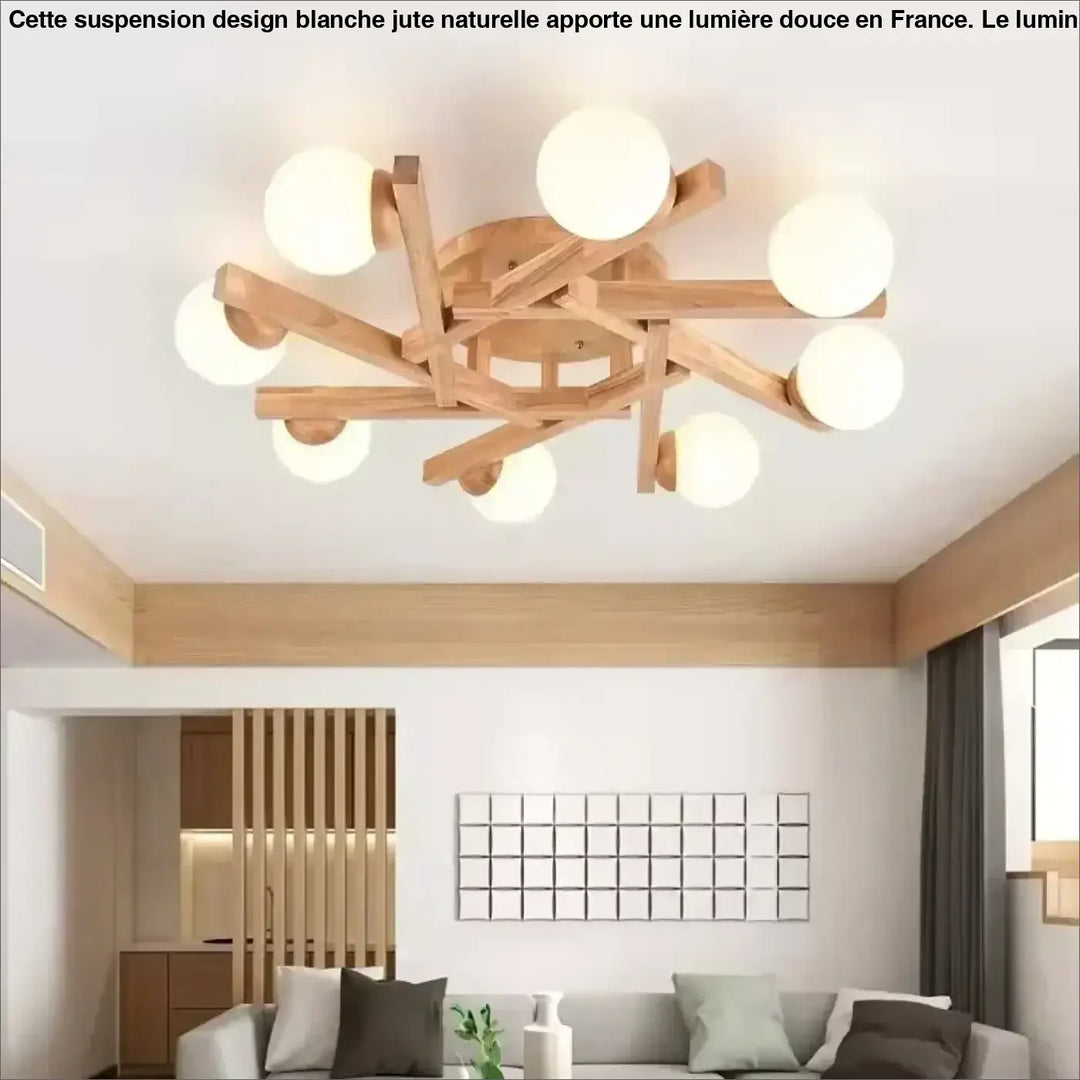 Plafonnier scandinave en bois avec globes style naturel