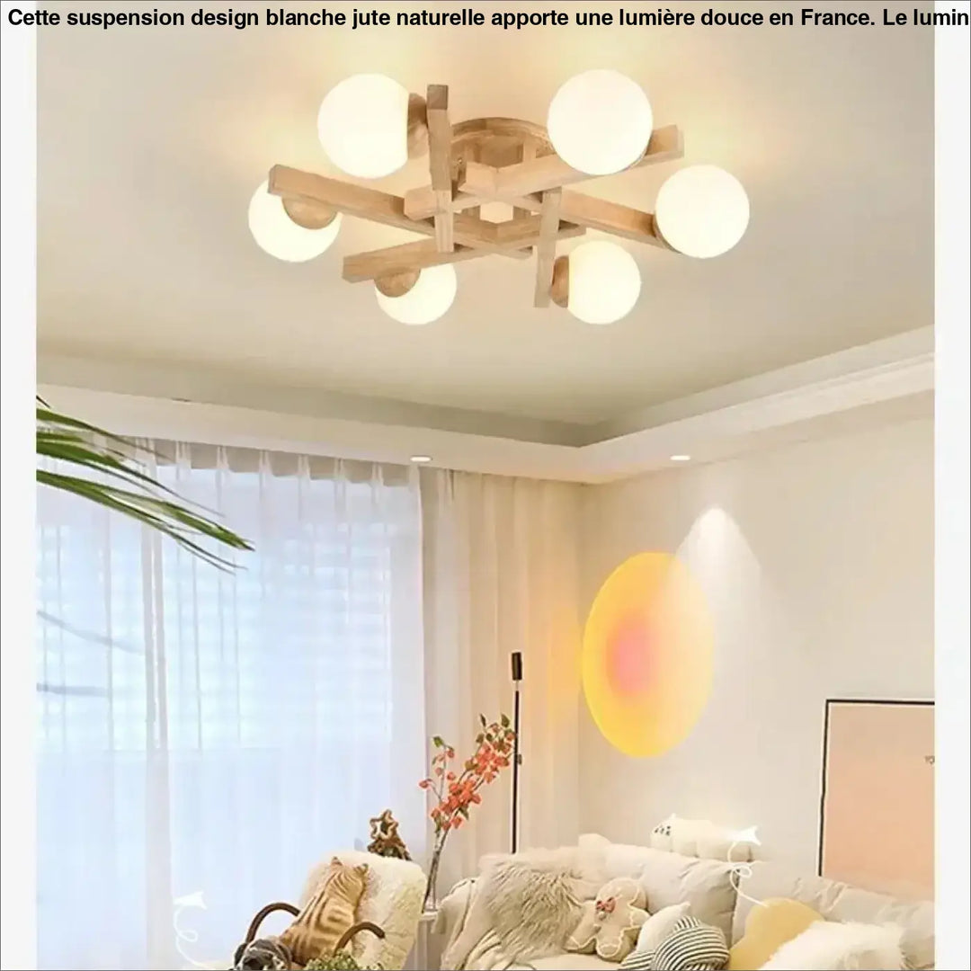 Plafonnier scandinave en bois avec globes style naturel