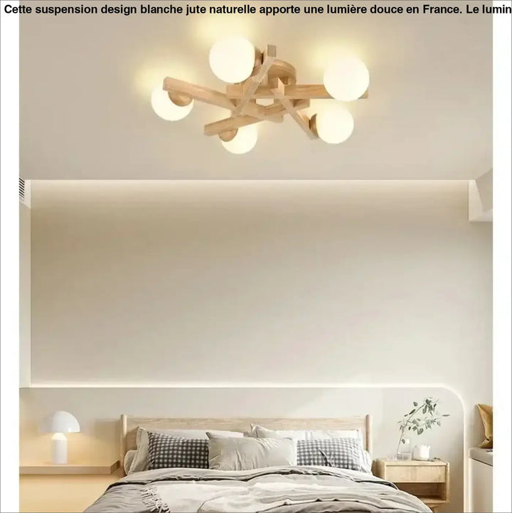 Plafonnier scandinave en bois avec globes style naturel