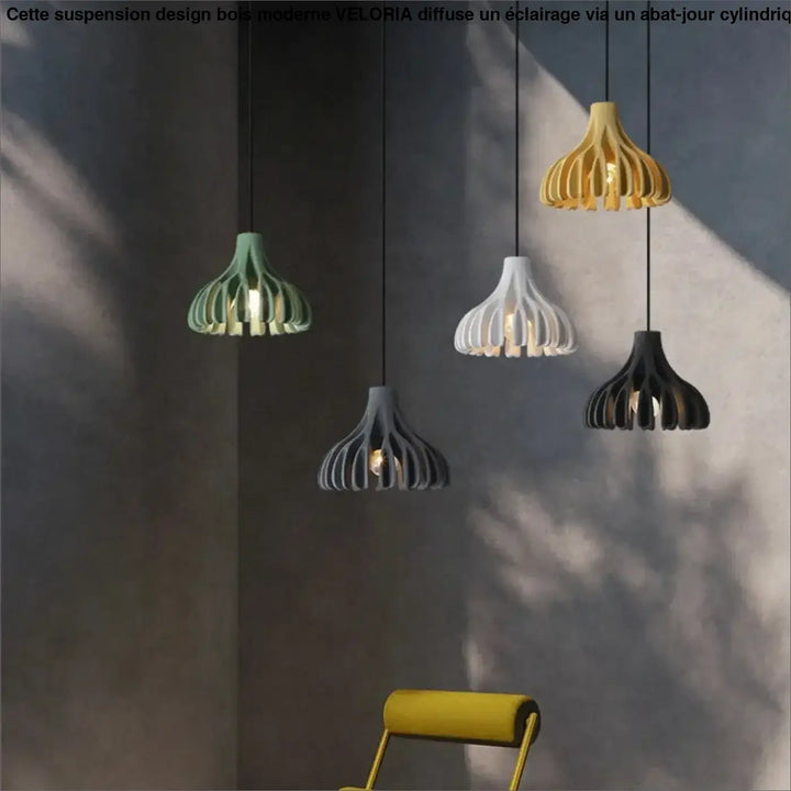 Suspension Contemporaine En Bois Et Couleur Chic Élégante