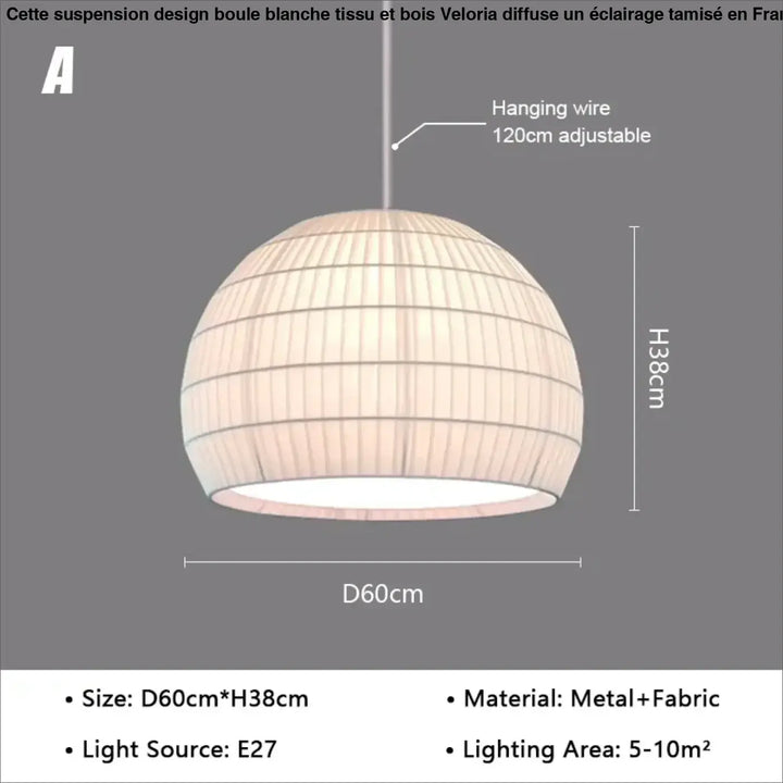 Suspension métal et tissu design élégant blanc chic