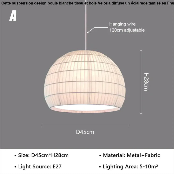 Suspension métal et tissu design élégant blanc chic