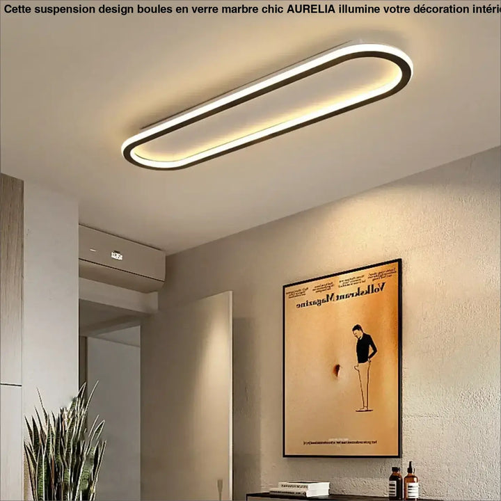 Plafonnier led ovale design minimaliste moderne noir épuré