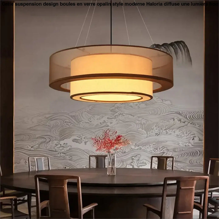 Suspension luminaire en tissu marron design asiatique élégant