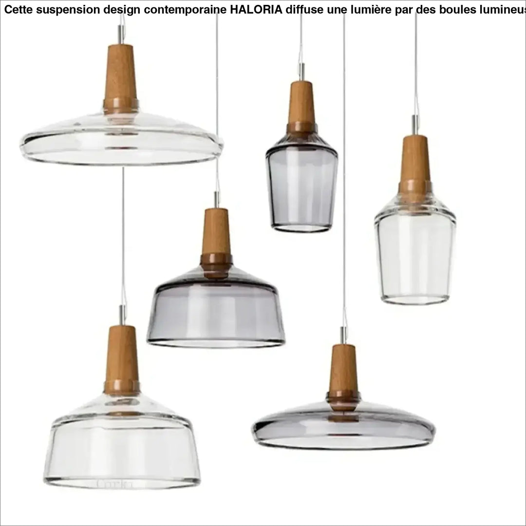 Suspension luminaire en verre fumé et bois design moderne élégant
