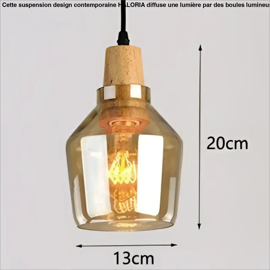Suspension luminaire en verre fumé et bois design moderne élégant