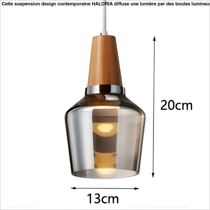 Suspension luminaire en verre fumé et bois design moderne élégant