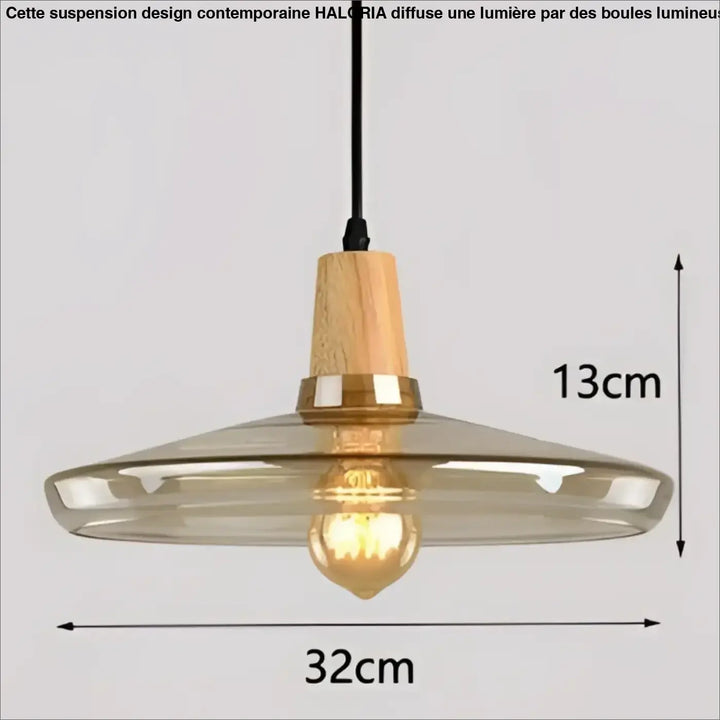 Suspension luminaire en verre fumé et bois design moderne élégant