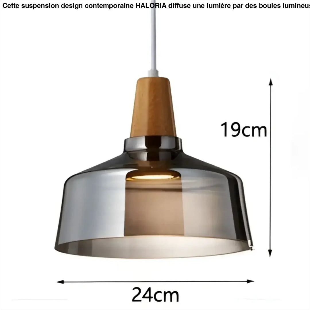 Suspension luminaire en verre fumé et bois design moderne élégant