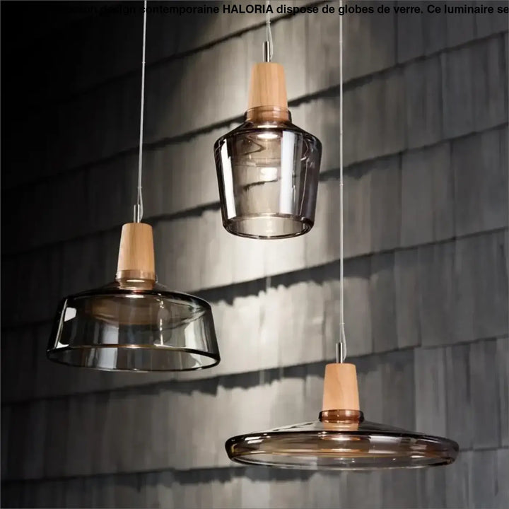 Suspension luminaire en verre effet bois au style scandinave