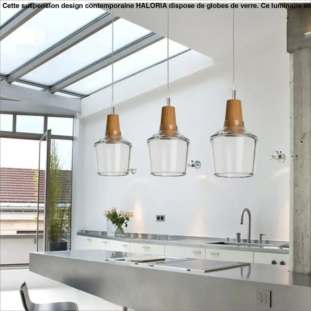 Suspension luminaire en verre effet bois au style scandinave