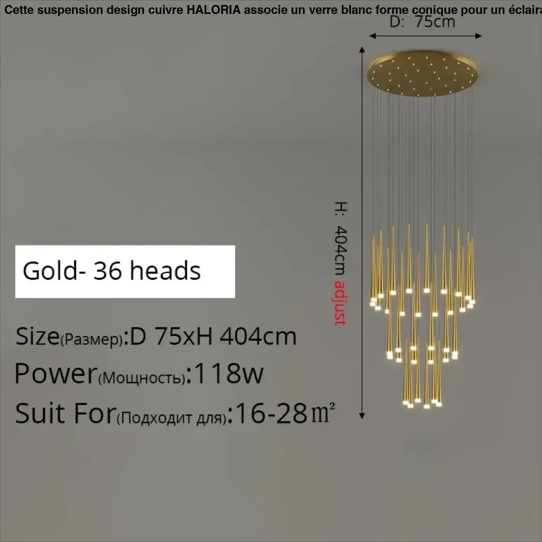 Suspension luminaire de luxe dorée pour escalier moderne